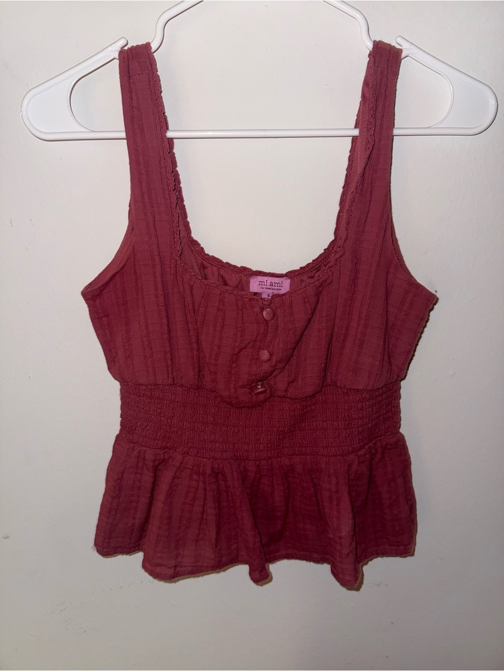miami rose-peach Smocked Peplum Tank Top